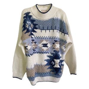 Vintage Huntington Ridge Grannycore Knitted By Hand Mock Neck Sweater Size M